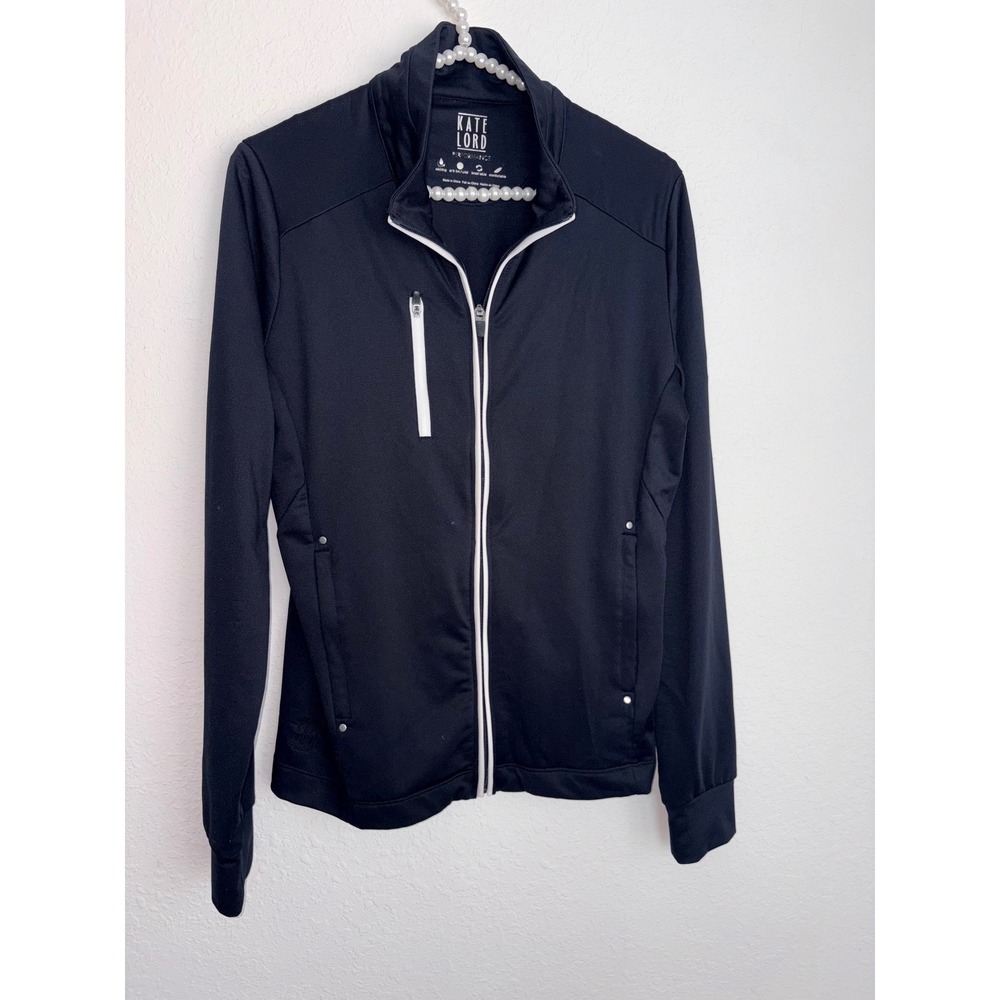 Kate Lord Performance Jacket M Black Full Zip Mock Neck Wicking Golf Track Top